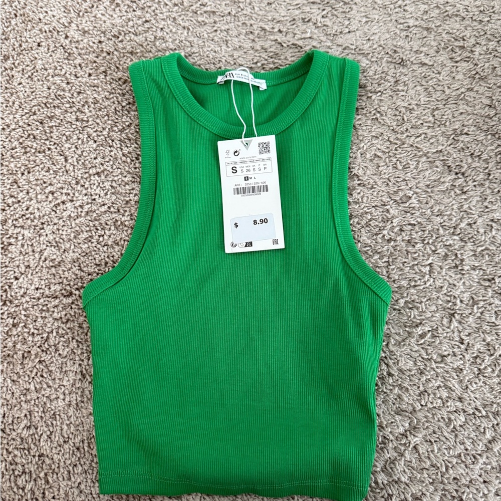 Green Sleeveless Ribbed Top